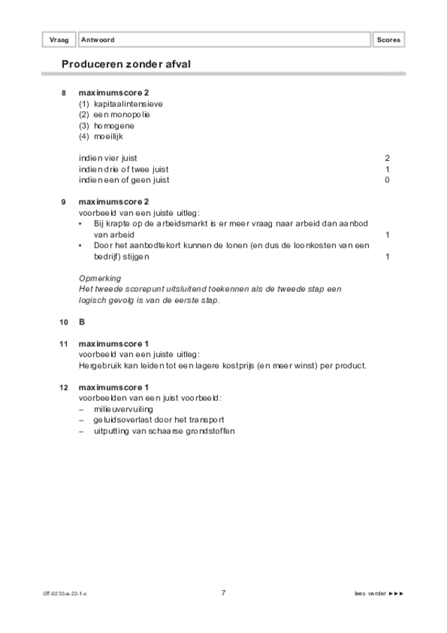 Correctievoorschrift examen VMBO GLTL economie 2022, tijdvak 1. Pagina 7