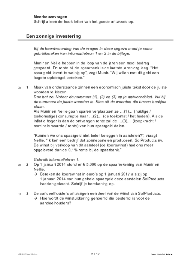 Opgaven examen VMBO GLTL economie 2022, tijdvak 1. Pagina 2