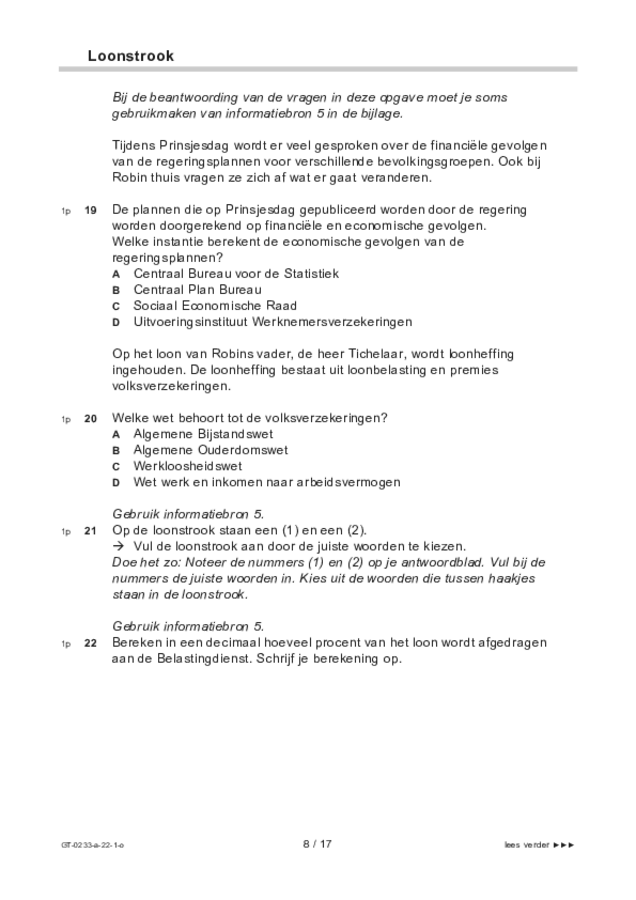 Opgaven examen VMBO GLTL economie 2022, tijdvak 1. Pagina 8