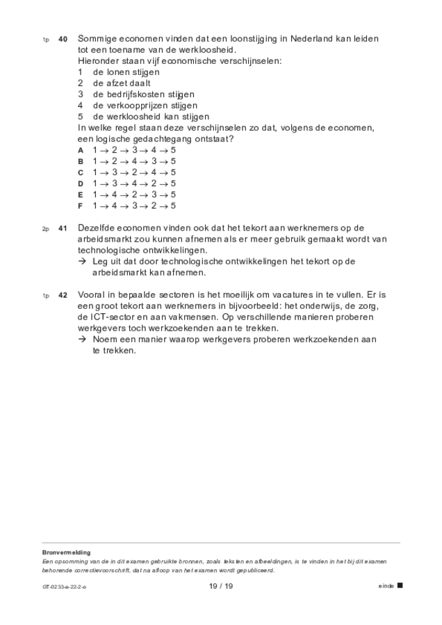 Opgaven examen VMBO GLTL economie 2022, tijdvak 2. Pagina 19