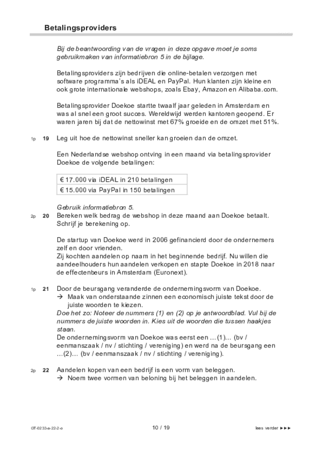 Opgaven examen VMBO GLTL economie 2022, tijdvak 2. Pagina 10