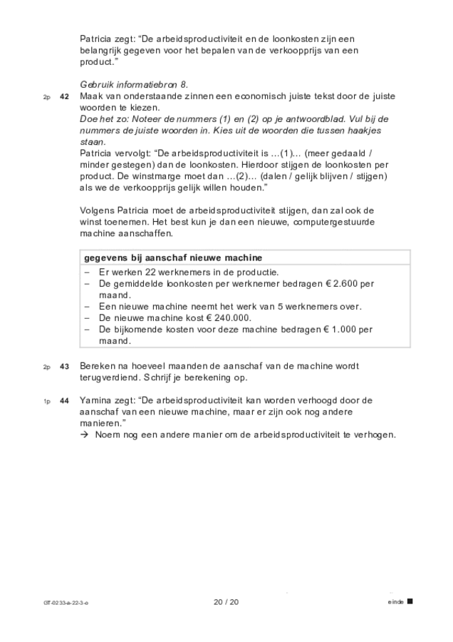 Opgaven examen VMBO GLTL economie 2022, tijdvak 3. Pagina 20