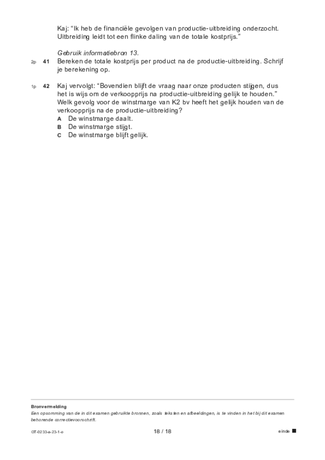 Opgaven examen VMBO GLTL economie 2023, tijdvak 1. Pagina 18