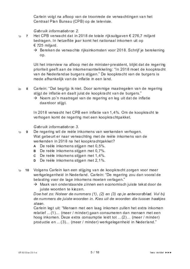 Opgaven examen VMBO GLTL economie 2023, tijdvak 1. Pagina 5