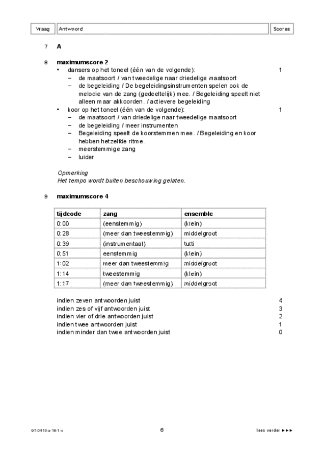 Correctievoorschrift examen VMBO GLTL muziek 2018, tijdvak 1. Pagina 6