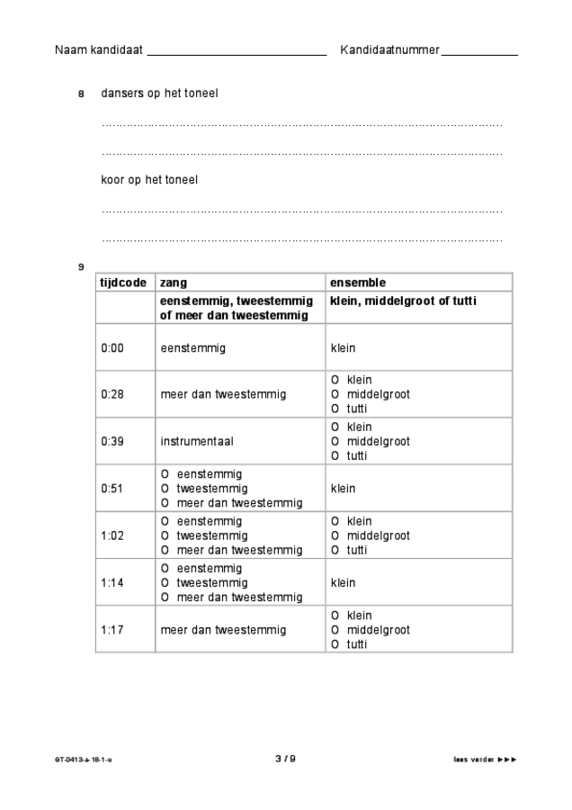 Uitwerkbijlage examen VMBO GLTL muziek 2018, tijdvak 1. Pagina 3