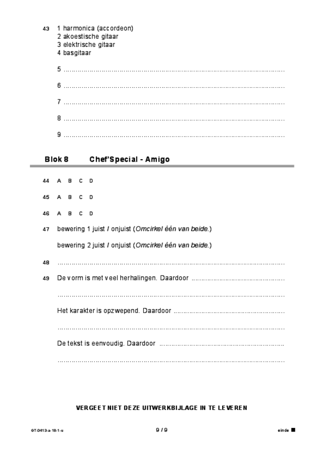 Uitwerkbijlage examen VMBO GLTL muziek 2018, tijdvak 1. Pagina 9