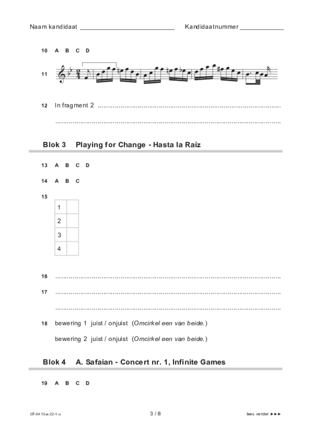 Uitwerkbijlage examen VMBO GLTL muziek 2022, tijdvak 1. Pagina 3