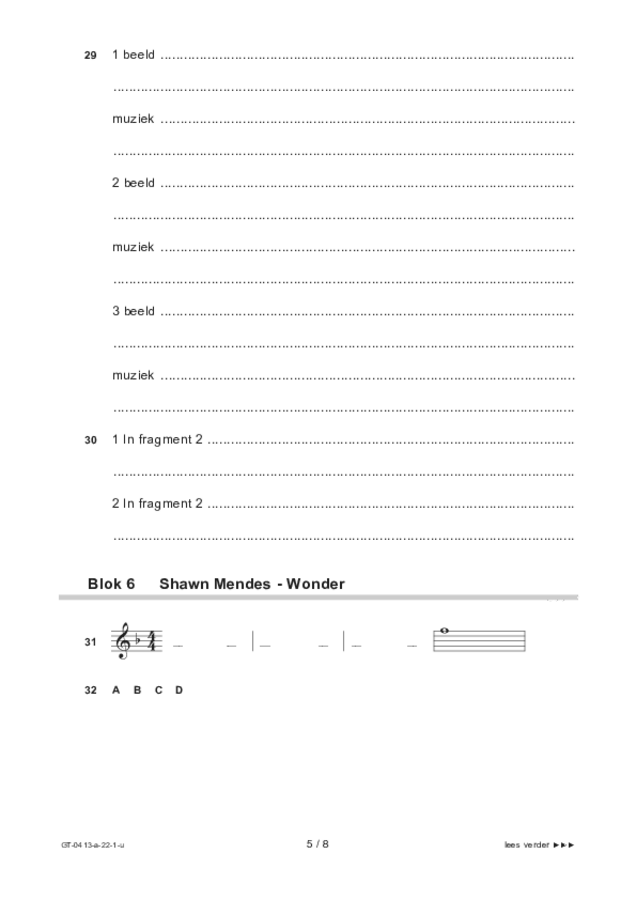 Uitwerkbijlage examen VMBO GLTL muziek 2022, tijdvak 1. Pagina 5