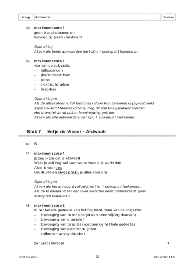 Correctievoorschrift examen VMBO GLTL muziek 2022, tijdvak 2. Pagina 12