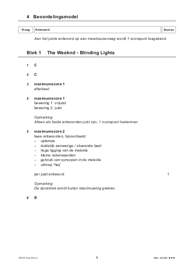 Correctievoorschrift examen VMBO GLTL muziek 2022, tijdvak 2. Pagina 5