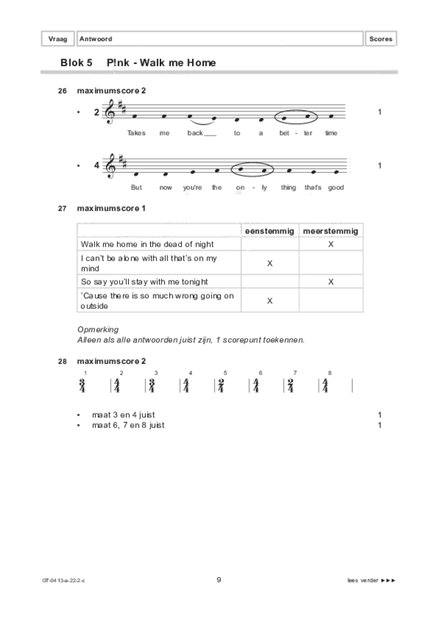 Correctievoorschrift examen VMBO GLTL muziek 2022, tijdvak 2. Pagina 9