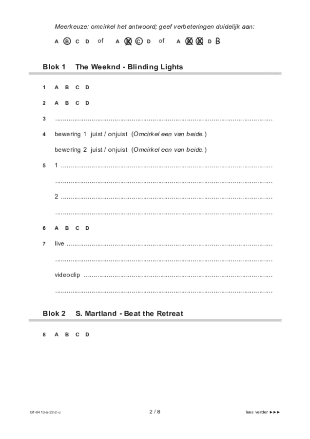 Uitwerkbijlage examen VMBO GLTL muziek 2022, tijdvak 2. Pagina 2