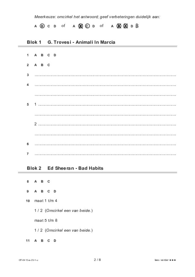 Uitwerkbijlage examen VMBO GLTL muziek 2023, tijdvak 1. Pagina 2