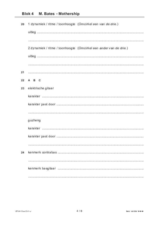 Uitwerkbijlage examen VMBO GLTL muziek 2023, tijdvak 1. Pagina 4
