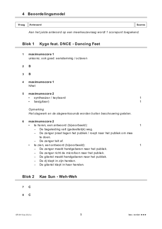 Correctievoorschrift examen VMBO GLTL muziek 2023, tijdvak 2. Pagina 5