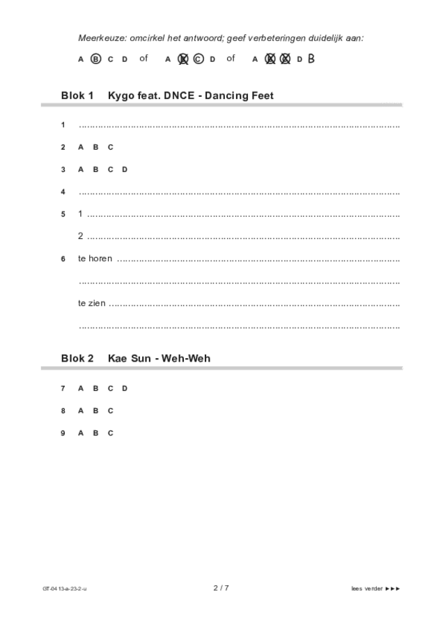 Uitwerkbijlage examen VMBO GLTL muziek 2023, tijdvak 2. Pagina 2