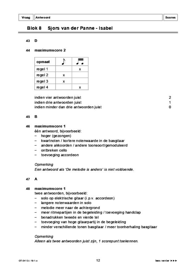 Correctievoorschrift examen VMBO GLTL muziek 2019, tijdvak 1. Pagina 12