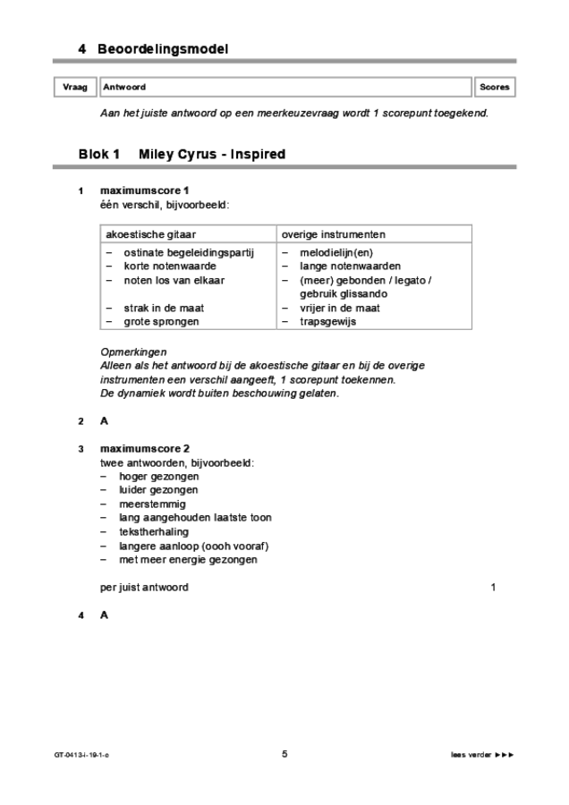 Correctievoorschrift examen VMBO GLTL muziek 2019, tijdvak 1. Pagina 5