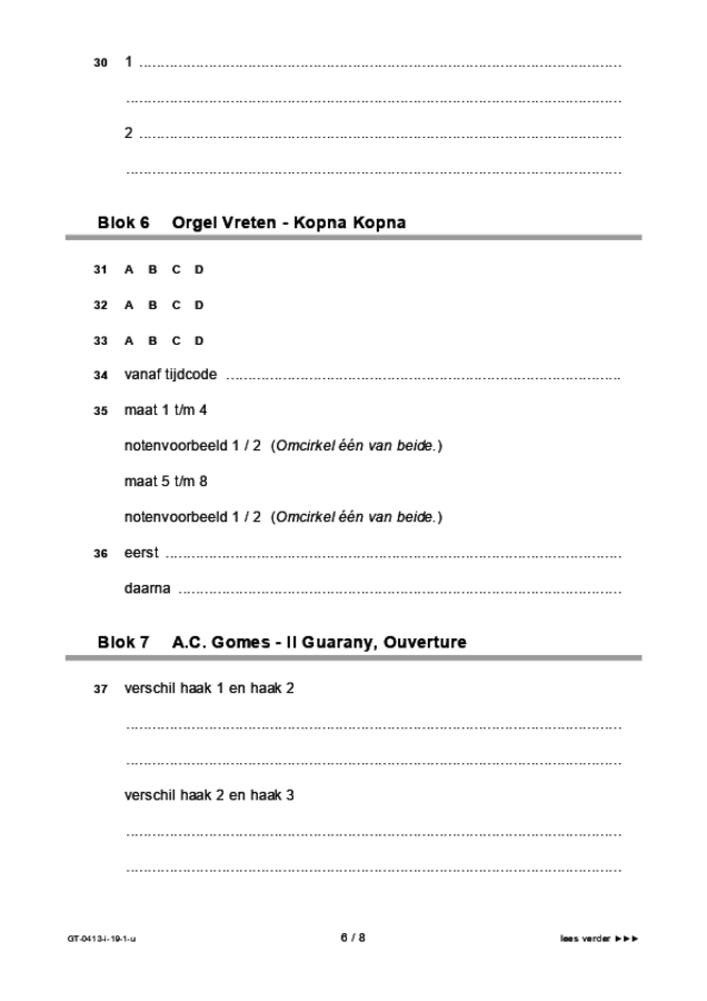 Uitwerkbijlage examen VMBO GLTL muziek 2019, tijdvak 1. Pagina 6