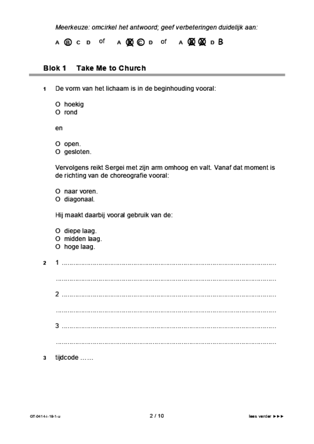 Uitwerkbijlage examen VMBO GLTL dans 2019, tijdvak 1. Pagina 2