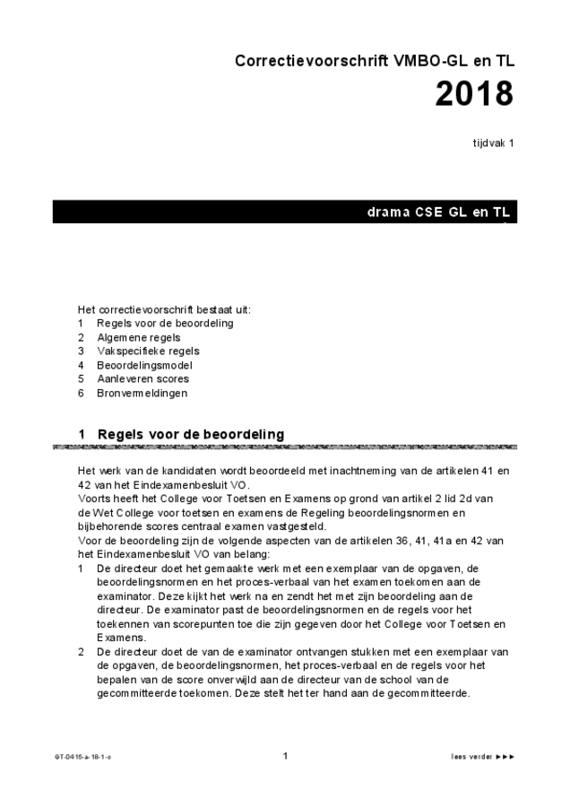 Correctievoorschrift examen VMBO GLTL drama 2018, tijdvak 1. Pagina 1