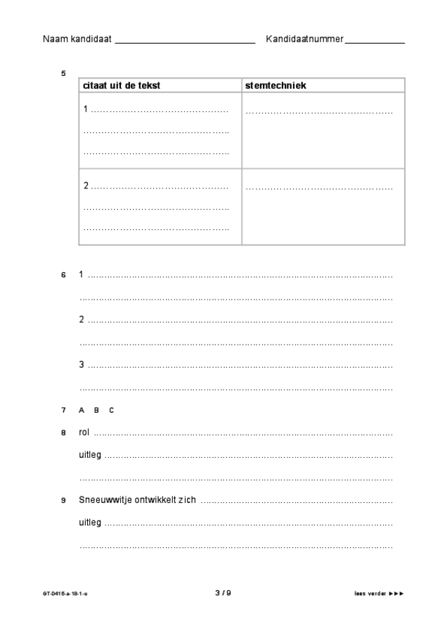 Uitwerkbijlage examen VMBO GLTL drama 2018, tijdvak 1. Pagina 3