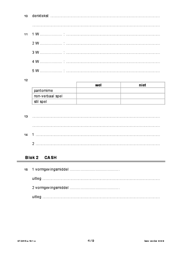 Uitwerkbijlage examen VMBO GLTL drama 2018, tijdvak 1. Pagina 4