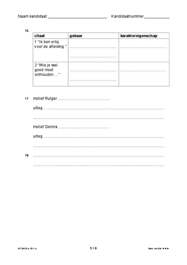 Uitwerkbijlage examen VMBO GLTL drama 2018, tijdvak 1. Pagina 5