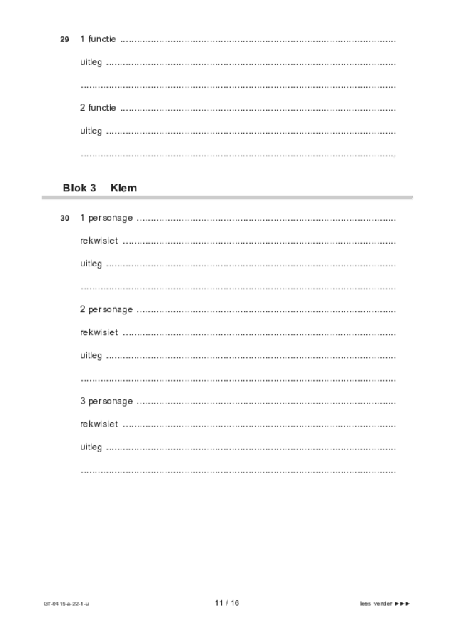 Uitwerkbijlage examen VMBO GLTL drama 2022, tijdvak 1. Pagina 11