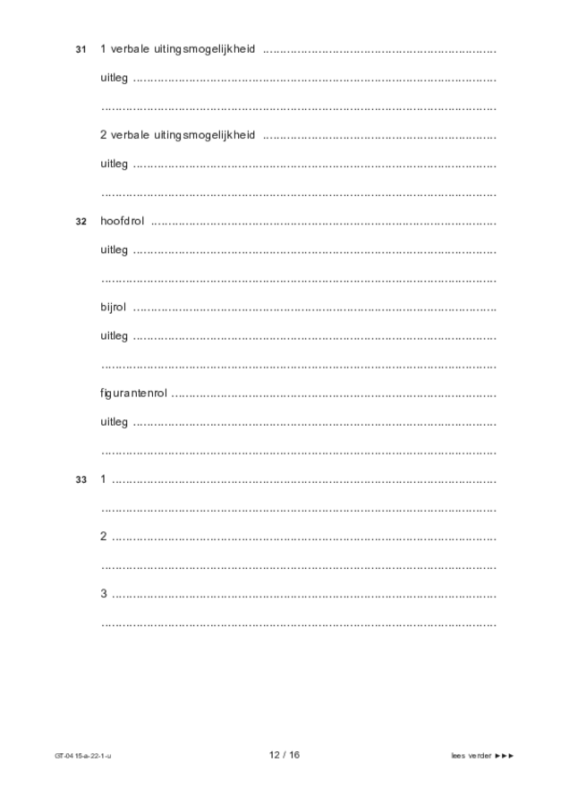 Uitwerkbijlage examen VMBO GLTL drama 2022, tijdvak 1. Pagina 12