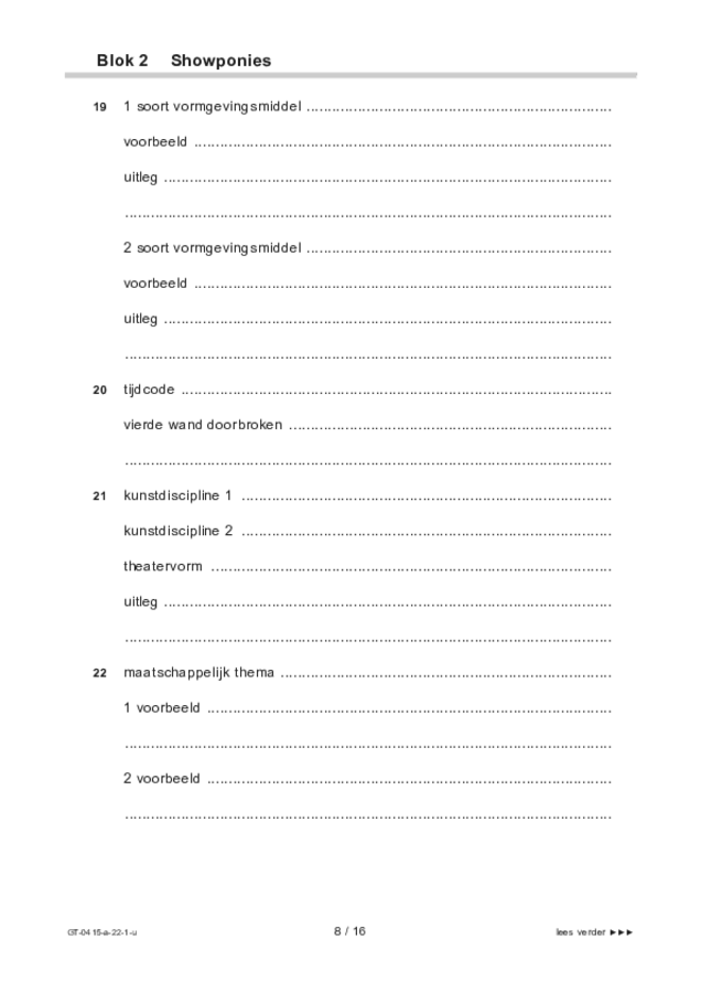 Uitwerkbijlage examen VMBO GLTL drama 2022, tijdvak 1. Pagina 8
