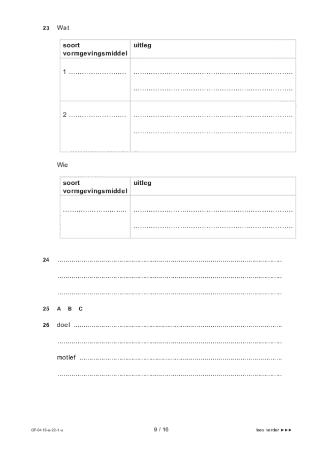 Uitwerkbijlage examen VMBO GLTL drama 2022, tijdvak 1. Pagina 9