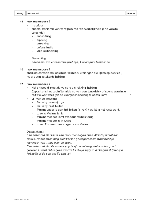 Correctievoorschrift examen VMBO GLTL drama 2022, tijdvak 2. Pagina 11