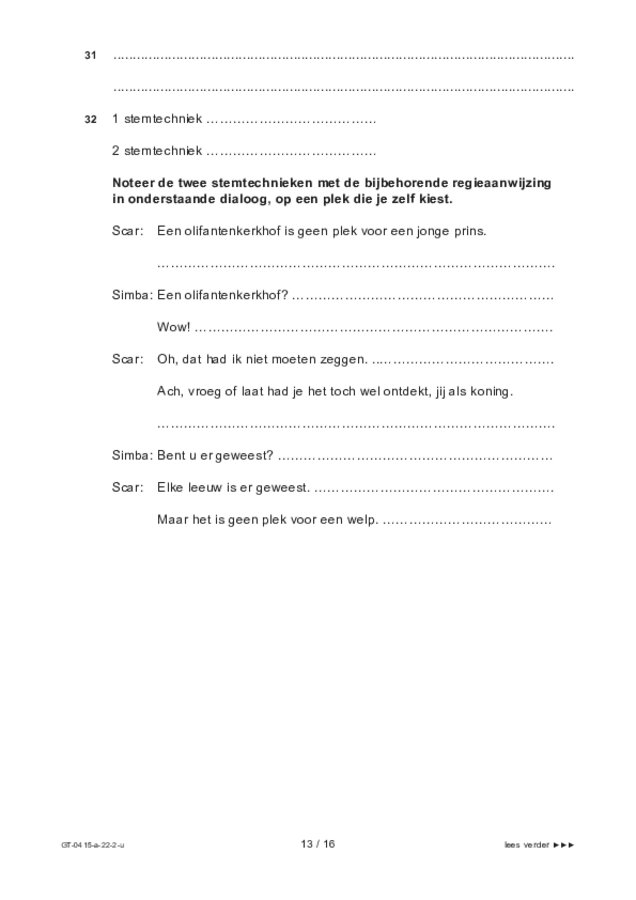 Uitwerkbijlage examen VMBO GLTL drama 2022, tijdvak 2. Pagina 13