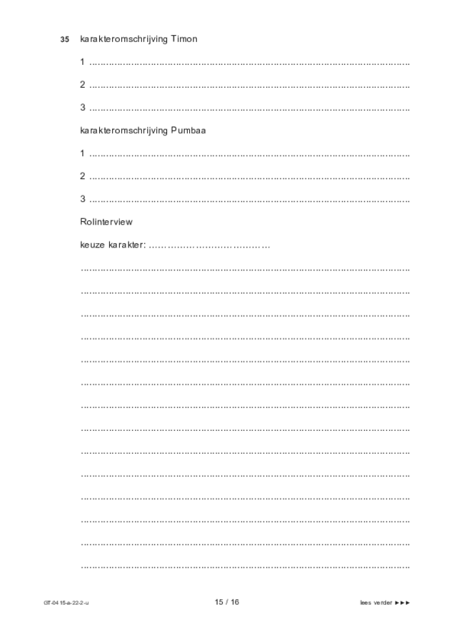 Uitwerkbijlage examen VMBO GLTL drama 2022, tijdvak 2. Pagina 15