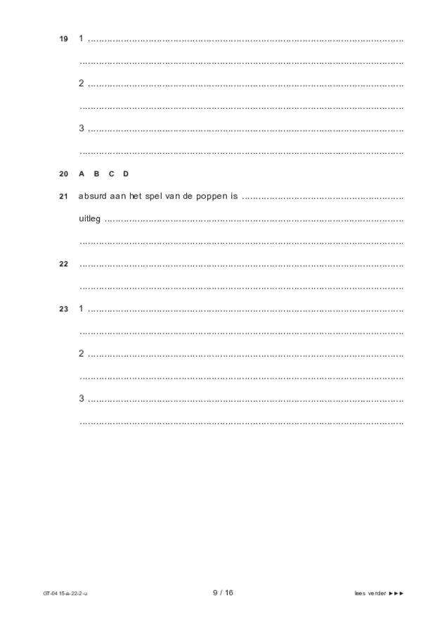 Uitwerkbijlage examen VMBO GLTL drama 2022, tijdvak 2. Pagina 9