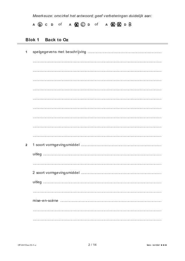 Uitwerkbijlage examen VMBO GLTL drama 2023, tijdvak 1. Pagina 2