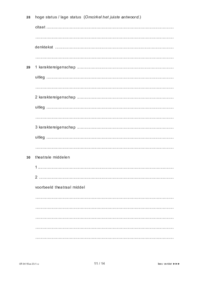 Uitwerkbijlage examen VMBO GLTL drama 2023, tijdvak 1. Pagina 11