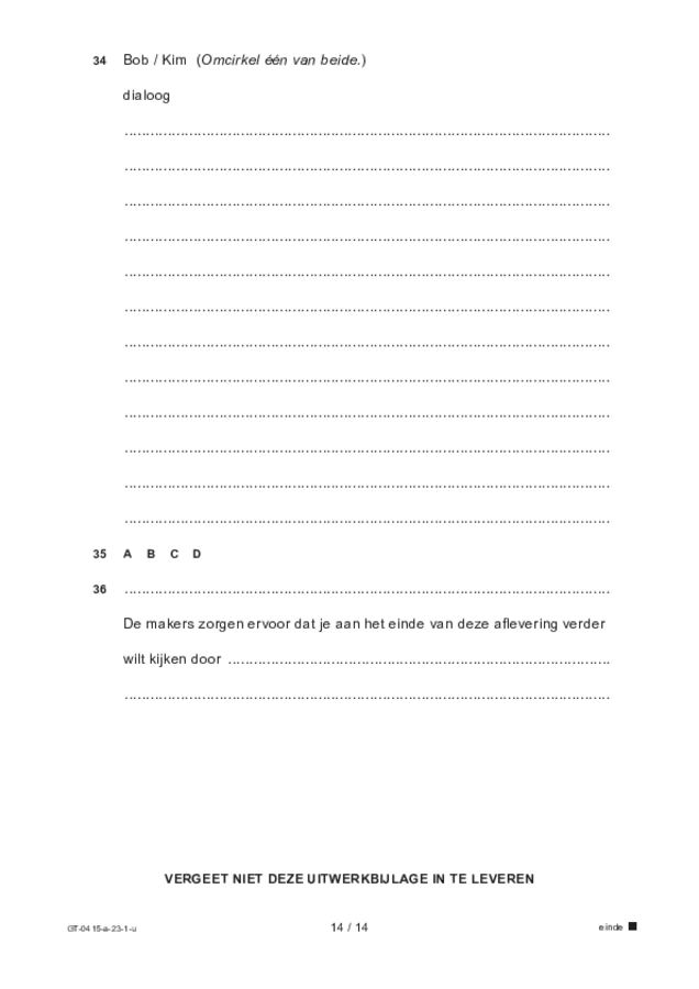 Uitwerkbijlage examen VMBO GLTL drama 2023, tijdvak 1. Pagina 14
