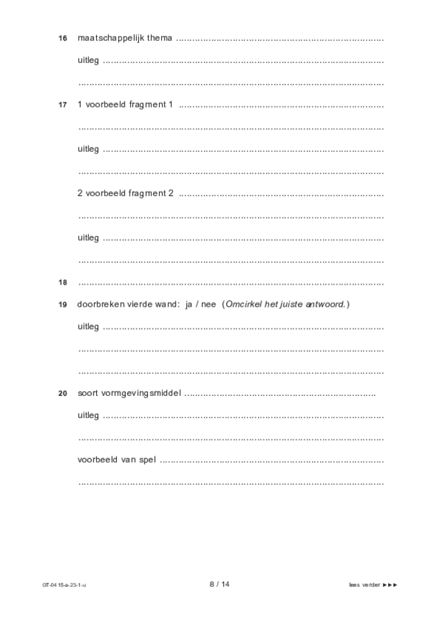 Uitwerkbijlage examen VMBO GLTL drama 2023, tijdvak 1. Pagina 8