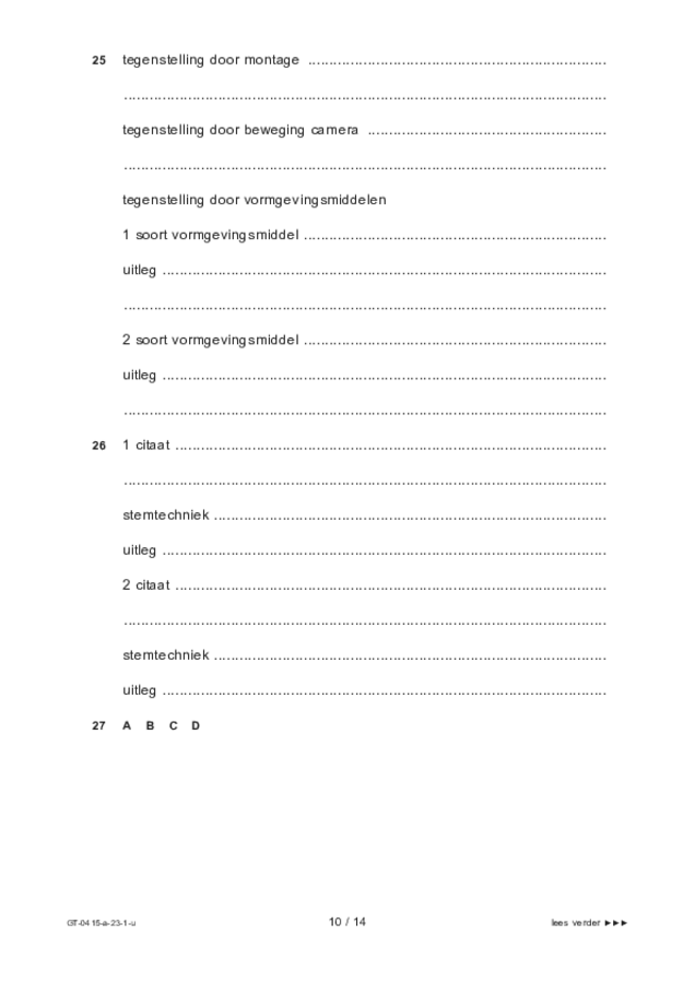 Uitwerkbijlage examen VMBO GLTL drama 2023, tijdvak 1. Pagina 10