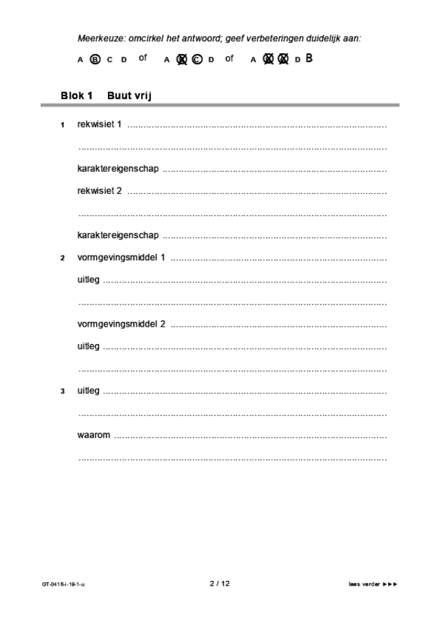 Uitwerkbijlage examen VMBO GLTL drama 2019, tijdvak 1. Pagina 2