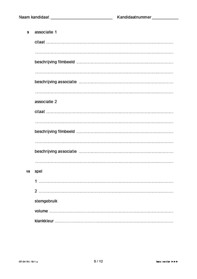 Uitwerkbijlage examen VMBO GLTL drama 2019, tijdvak 1. Pagina 5