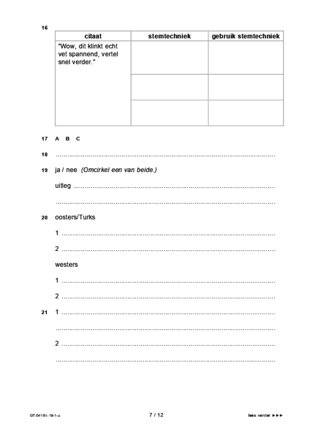 Uitwerkbijlage examen VMBO GLTL drama 2019, tijdvak 1. Pagina 7
