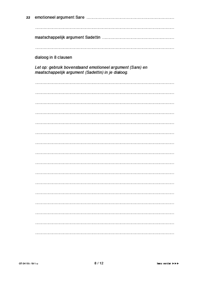 Uitwerkbijlage examen VMBO GLTL drama 2019, tijdvak 1. Pagina 8