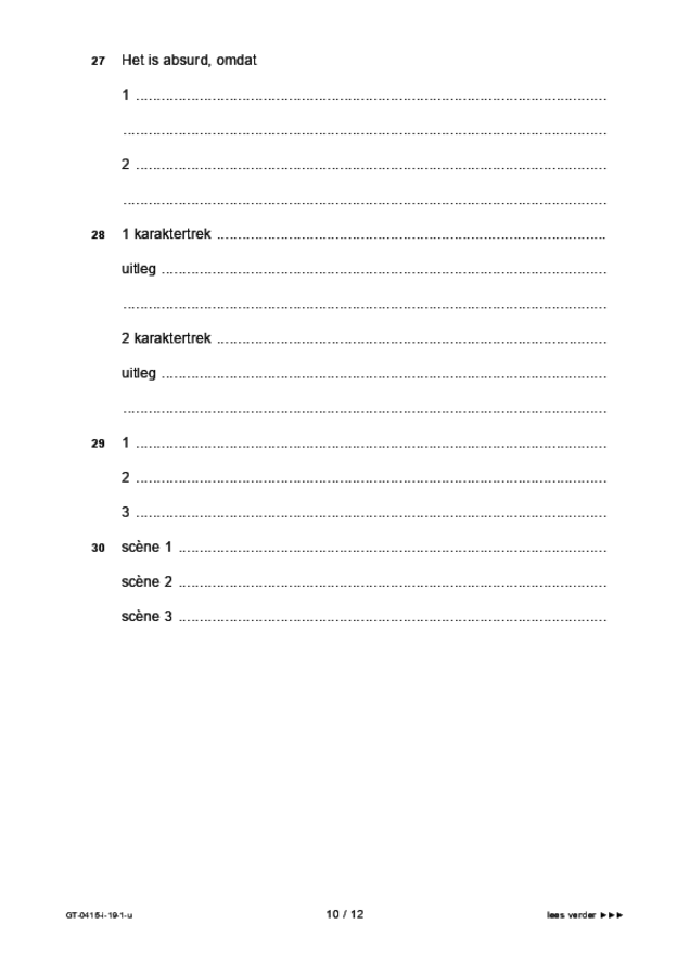 Uitwerkbijlage examen VMBO GLTL drama 2019, tijdvak 1. Pagina 10