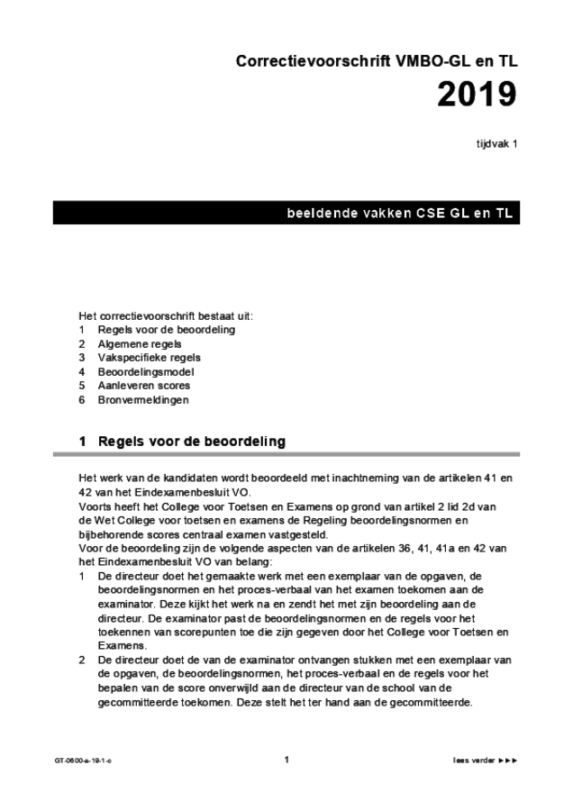 Correctievoorschrift examen VMBO GLTL beeldende vakken 2019, tijdvak 1. Pagina 1