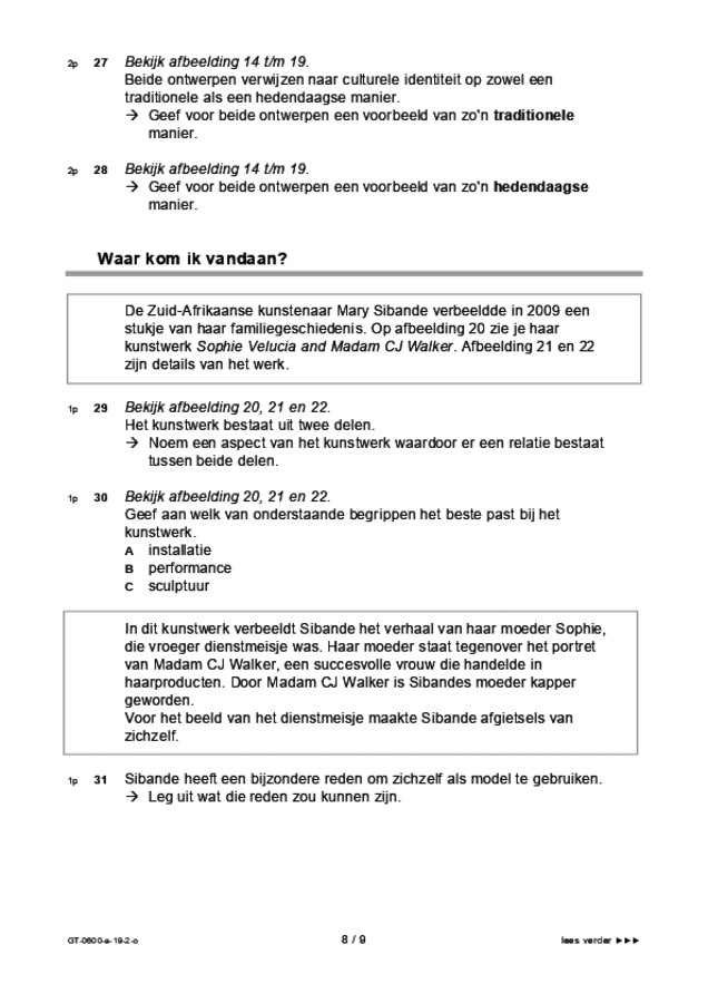Opgaven examen VMBO GLTL beeldende vakken 2019, tijdvak 2. Pagina 8