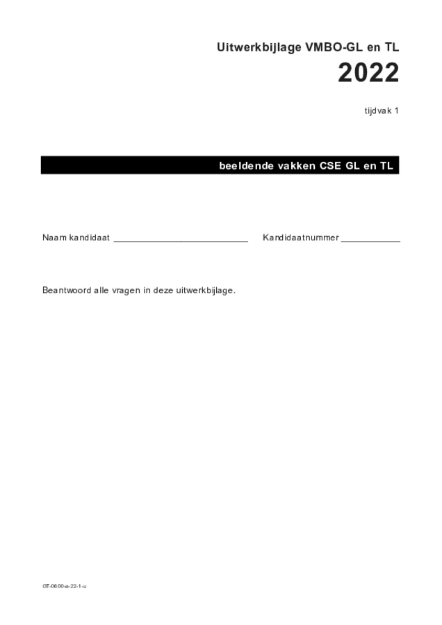 Uitwerkbijlage examen VMBO GLTL beeldende vakken 2022, tijdvak 1. Pagina 1